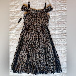 NWT R&M Richard Black 3D Floral Sheer Nude Midi Dress Witchy Whimsigoth Fairy-8P